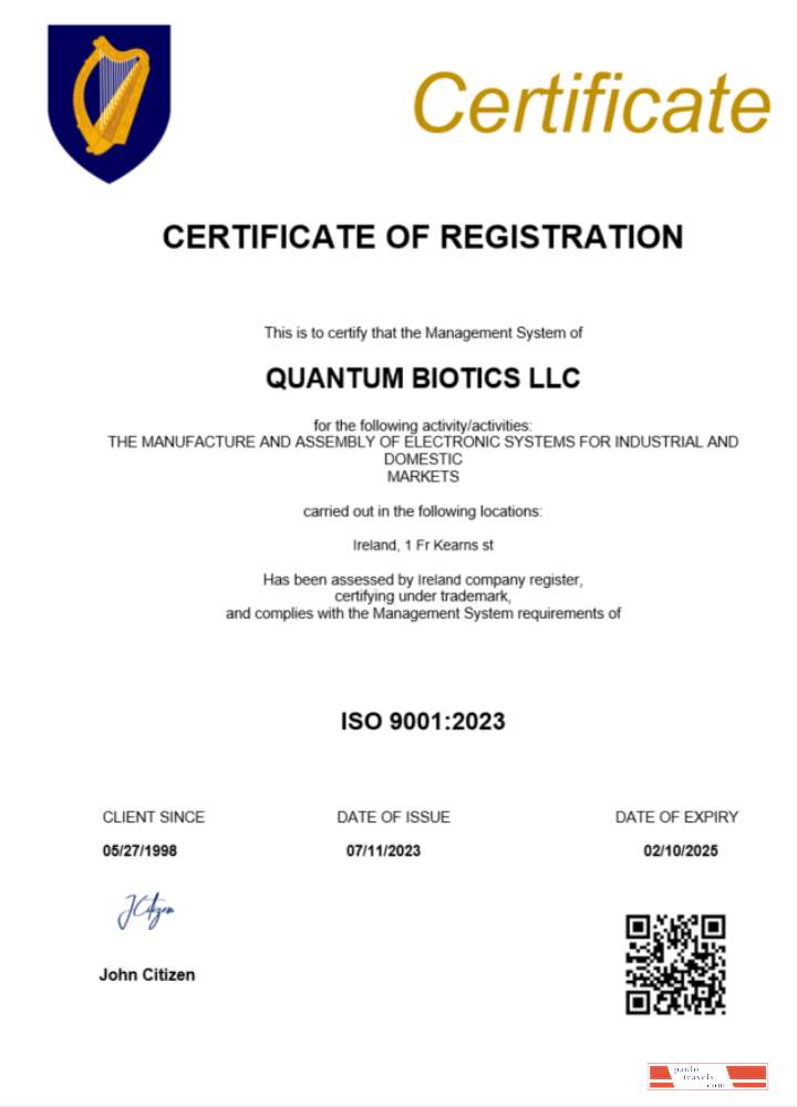 Ireland certificate of registration Word and PDF template